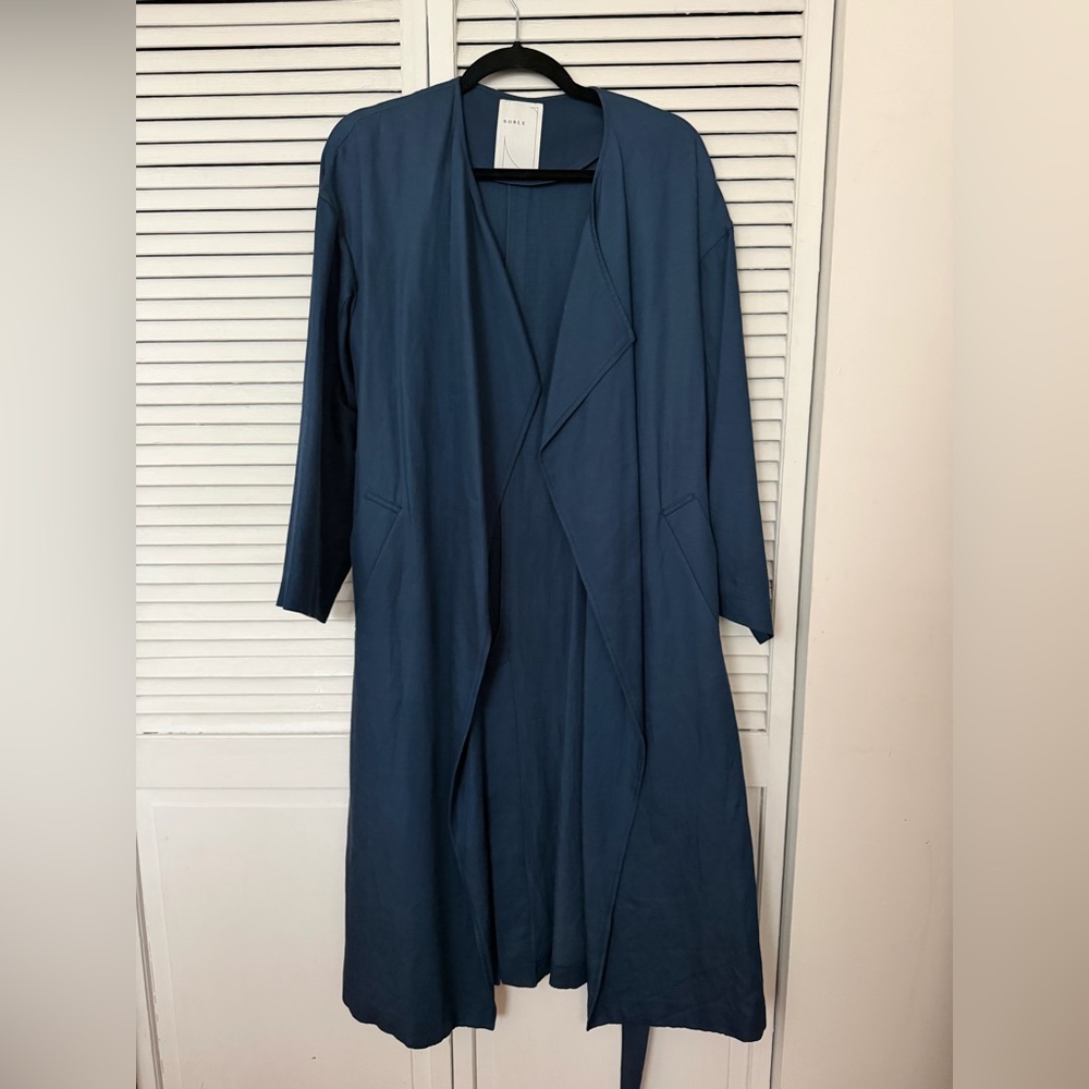 Long Open Front Duster Coatigan in Teal Blue